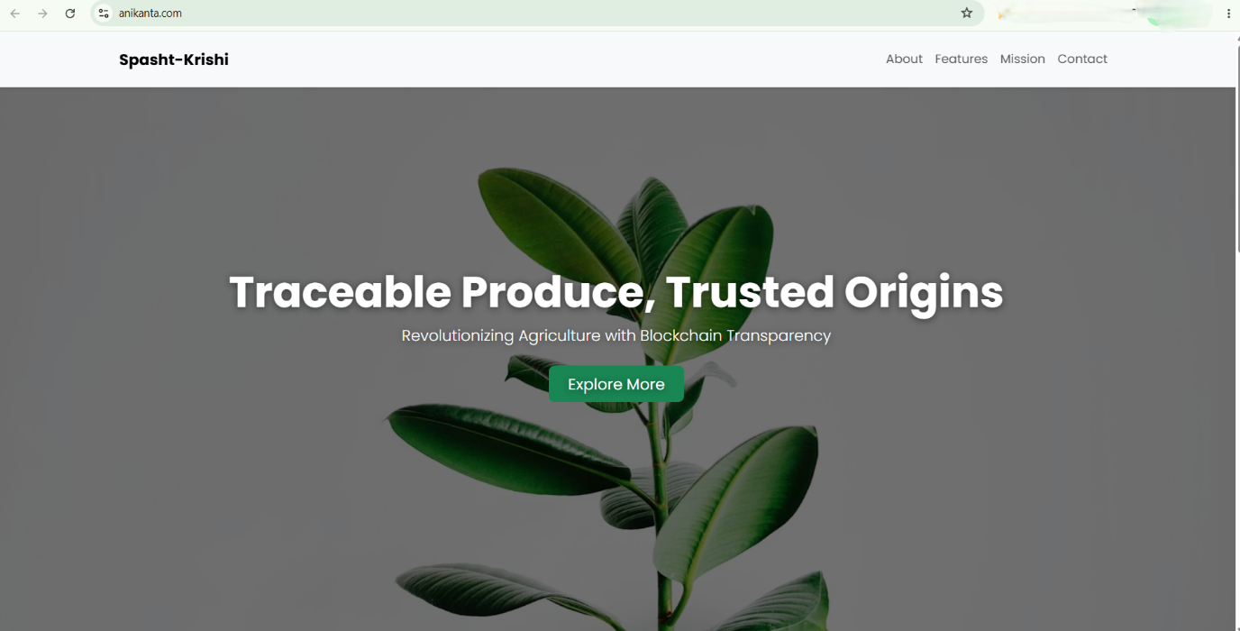 Spasht-Krishi -- a blockchain-based agricultural traceability platform that tracks produce from farm to consumer, ensuring transparency and building trust in product origins.